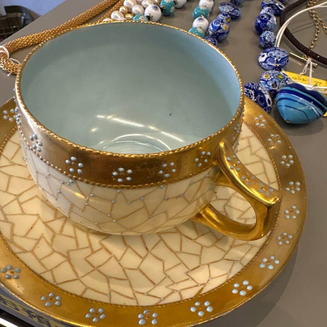 ゴールド 金 カップ ソーサー セット コップ お皿 食器 GOLD 金色 ブルー 青 アンティーク ヴィンテージ antique 1客 コーヒー 紅茶 お茶