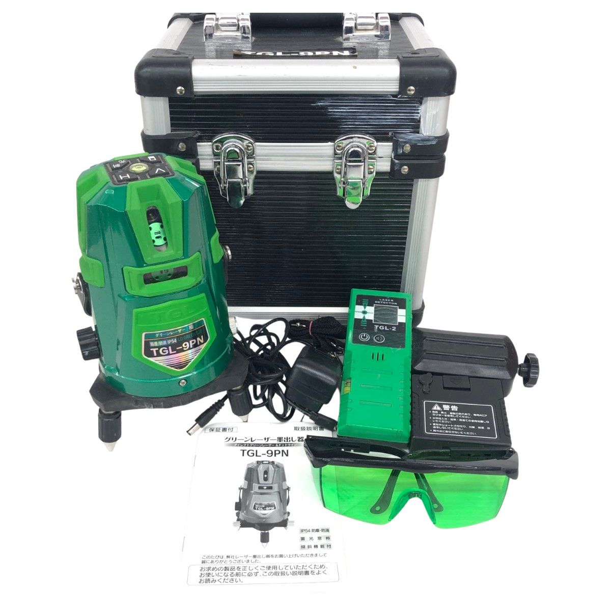 ДДTAKAGI レーザー墨出し器 程度B バッテリ1個 受光器 ACアダプタ ケース付 グリーンレーザー ZHS01591 使用感有 TGL-9PN グリーン