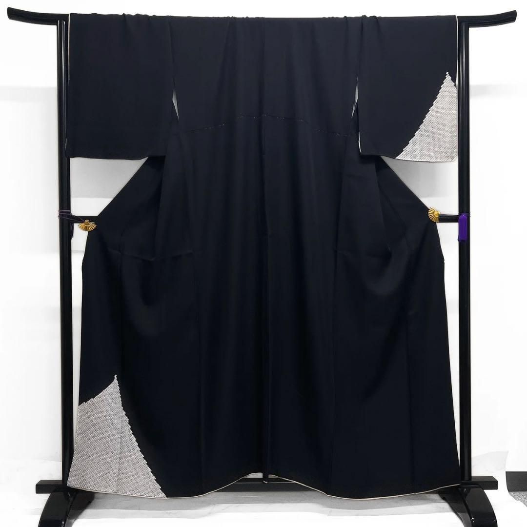 人気ブランドも多数！ 付け下げ 絞り 黒地 モノトーン 鹿の子 モード 紋無し 着物 091a d