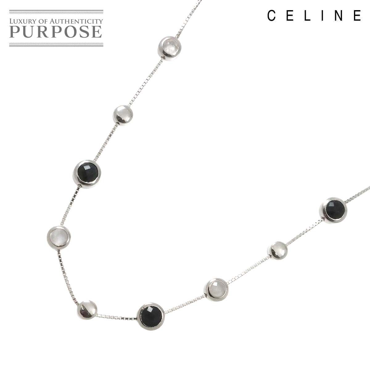 セリーヌ CELINE マカダム オニキス クォーツ ロング ネックレス 81cm K18 WG ホワイトゴールド 750 Necklace 90238714