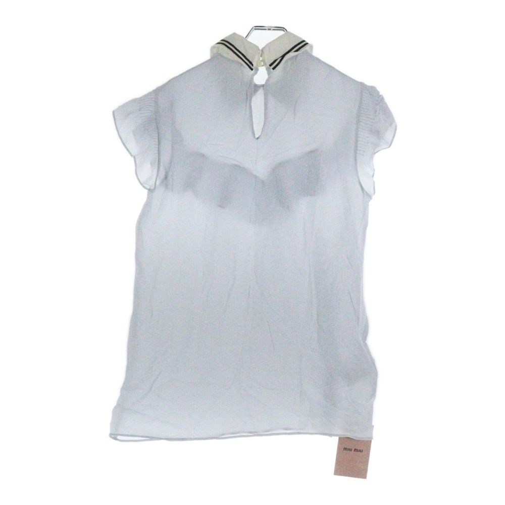miumiu ミュウミュウ 17 SS セーラーデザイン ギャザースリーブ シルク ブラウス トップス ライトブルー レディース MT 1333