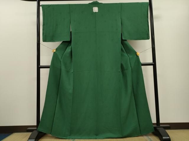 平和屋着物○上質な色無地 花尽し地紋 千草緑色 正絹 逸品 未使用