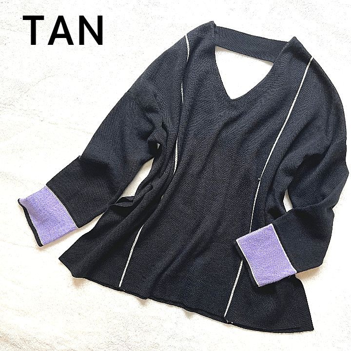 TAN タン V/N LINE PO Ｖネック プルオーバー ニット 黒×紫