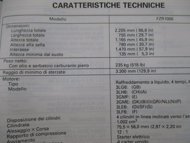 FZR1000 取扱説明書 1版 ヤマハ 正規 中古 バイク 整備書 配線図有り 英