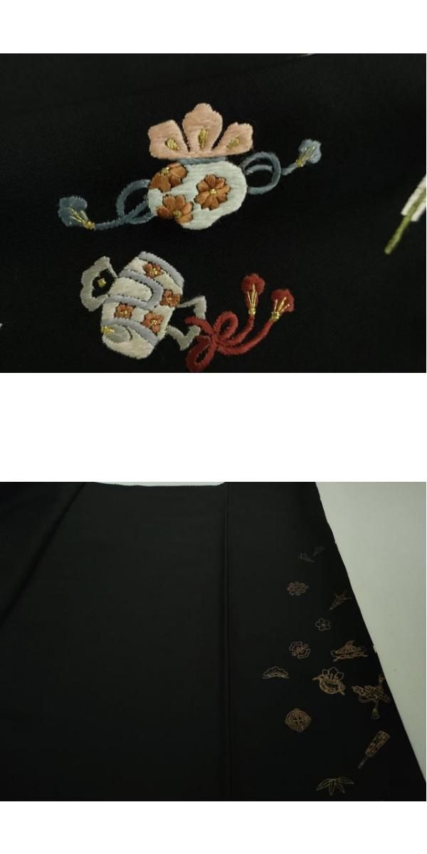 平和屋本店□極上 訪問着 総刺繍 宝尽くし 黒地 金糸 逸品 DZAA7558kh5