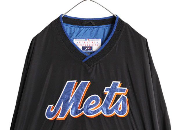 MLB オフィシャル プロプレイヤー メッツ プルオーバー ナイロン ジャケット メンズ M / ウインドブレーカー ジャンパー ウォームアップ 黒 MLB オフィシャル プロプレイヤー メッツ プルオーバー ナイロン