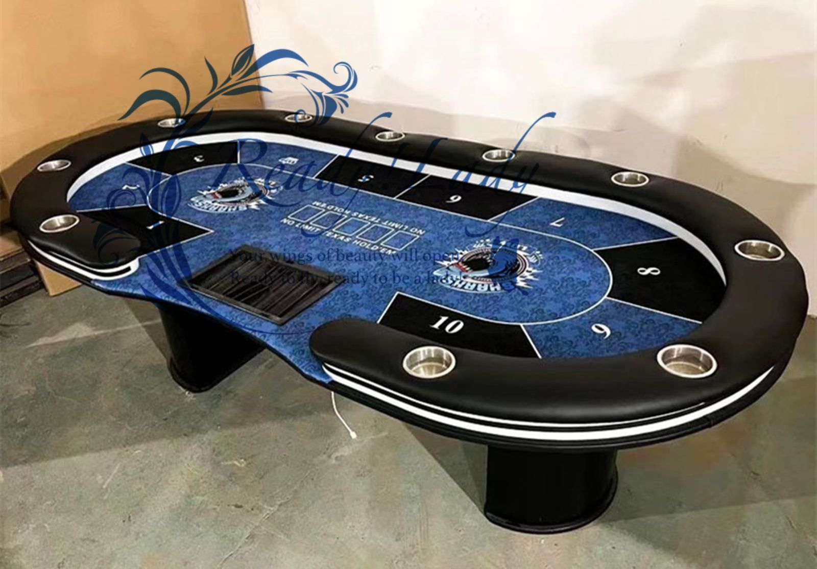 ポーカーテーブル トップ カップホルダー付き カジノ テキサスホールデム 10人 ホールデムサイコロ カジノ用品 B 260*120CM