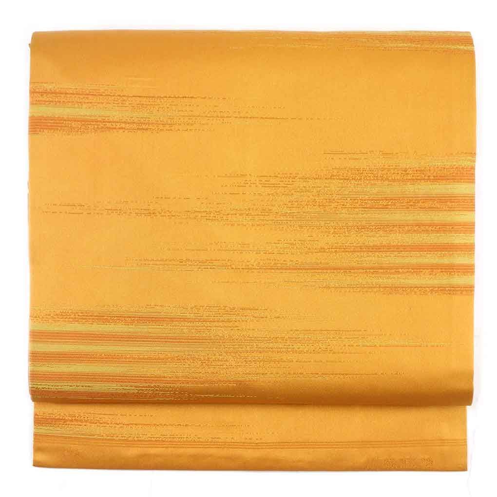 名古屋帯 幅30cm 長さ356cm レディース 横段柄 秋冬春用 正絹 シルク イエロー リメイク リユース リサイクル 呉服のきくや