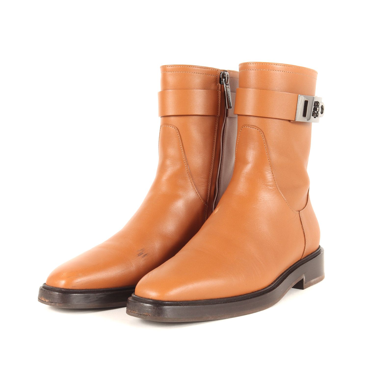 Salvatore Ferragamo サルヴァトーレ フェラガモ ブーツ キャメル サイズ 4 1|2 22.0cm | ガンチーニ レザー ショート ブーツ | BALIR | フラット ベルト 牛革 | イタリア製 レディース