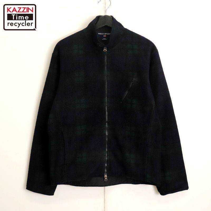 古着 90s   ブラックウォッチ チェック フリース ジャケット パーカー XL 古着 90s vintage チェック柄 ブラックウォッチ ダブルジップ フリース