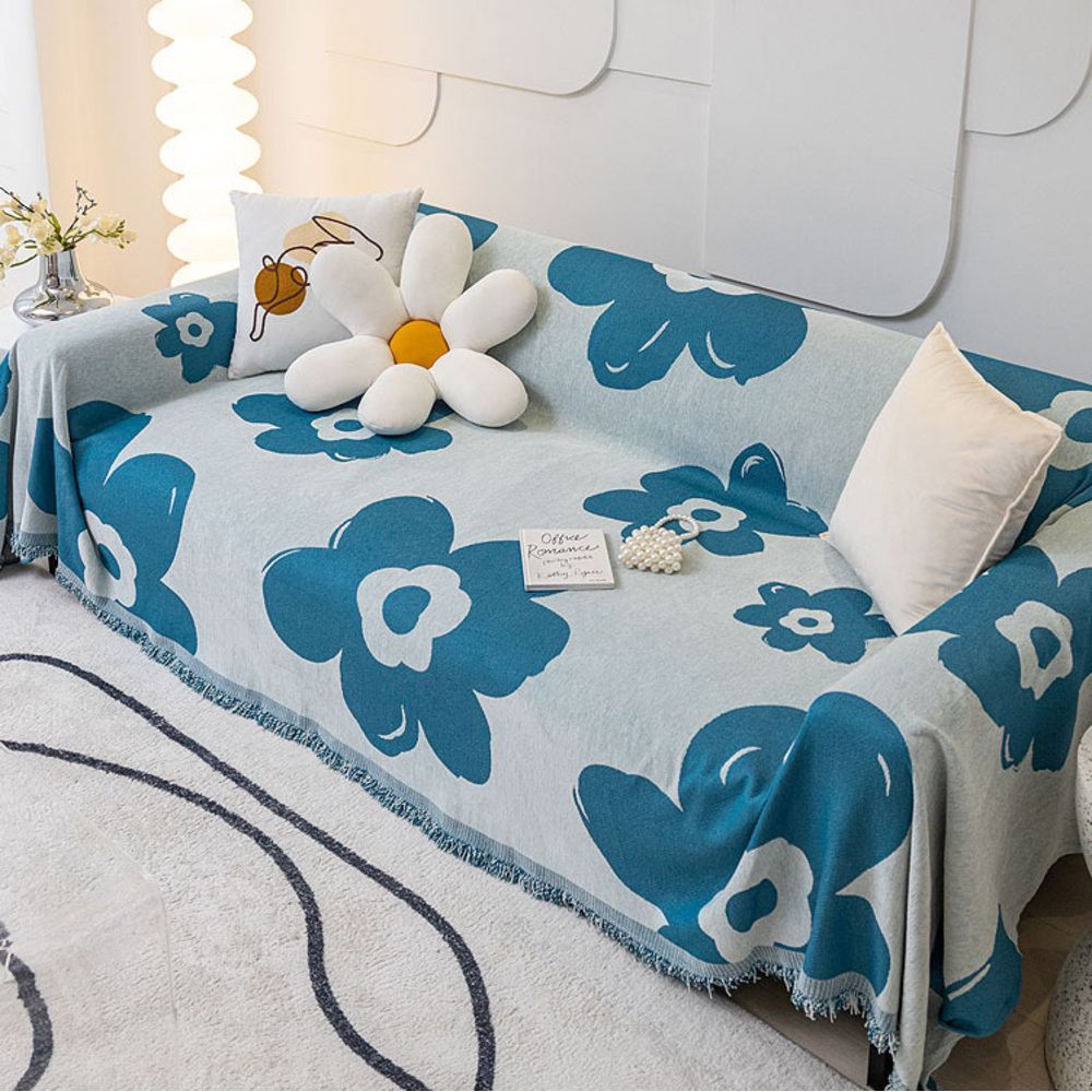 ブルー  マルチカバー ソファーカバー 北欧風 お花 180x230cm gg6011 大判 マルチカバー 長方形 ソファカバー かけるだけ ベッドカバー おしゃれ 180×230 ソファー 耐久性 柔らかい 洗える 防塵 汚