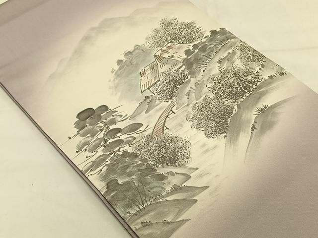 平和屋着物○九寸名古屋帯 手描き 雀 地紙花文 金彩 正絹