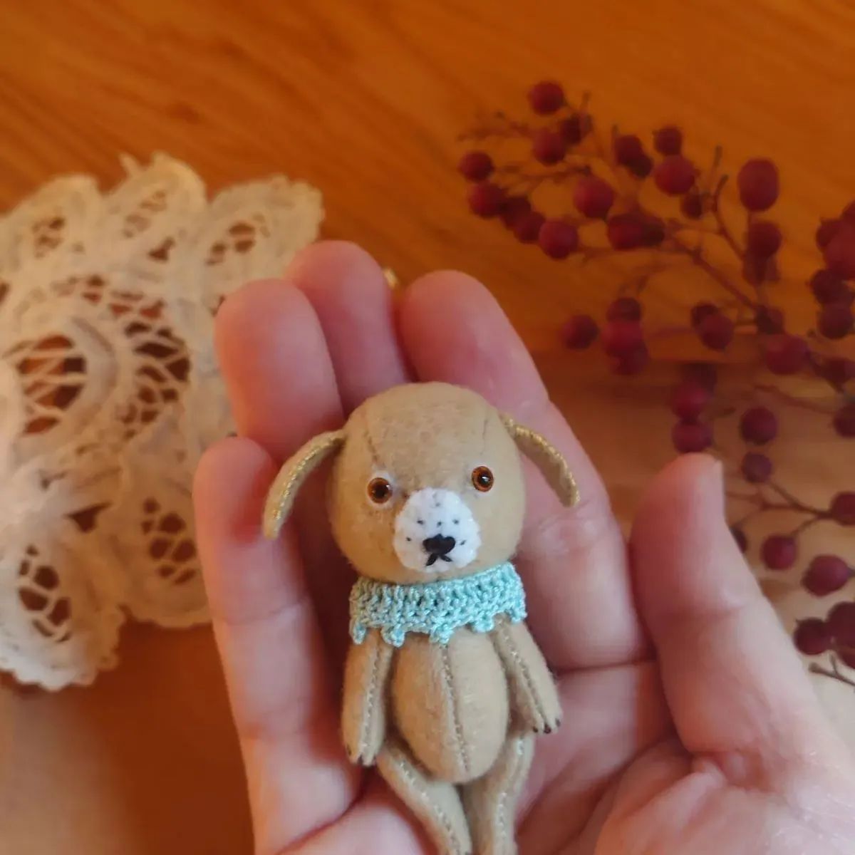 ハンドメイド☆ミニチュアベア☆ベージュの犬さん♪♪ - メルカリ 