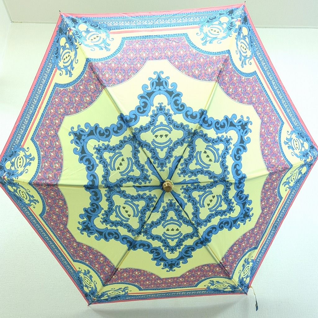 【美品】MANIPURI マニプリ 晴雨兼用　折り畳み傘 タッセル柄 ネイビー manipuri マニプリ 日傘 折りたたみ傘 晴雨兼用 スカーフ柄