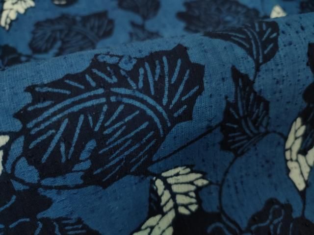平和屋本店□極上 浦野理一 型染 経節紬 花唐草文 逸品 DZAA4689kh5
