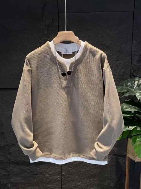 メンズ 服 シンプル ファッション オシャレ 大人 かっこいい 大きいサイズ ストリート 紳士服 秋 フェイク ツーピース 長袖 プルオーバー スウェットシャツ シンプル 無地 カジュアル ラウンドネック レイヤリング トップス