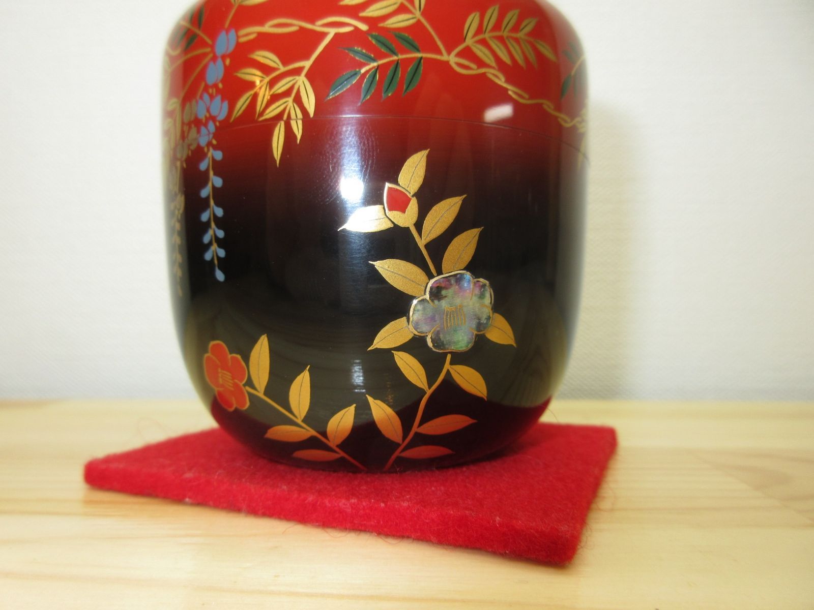 逢絢亭・新品】茶道具 大棗 山中塗 春野蒔絵 螺鈿細工 ボカシ塗り 木製 