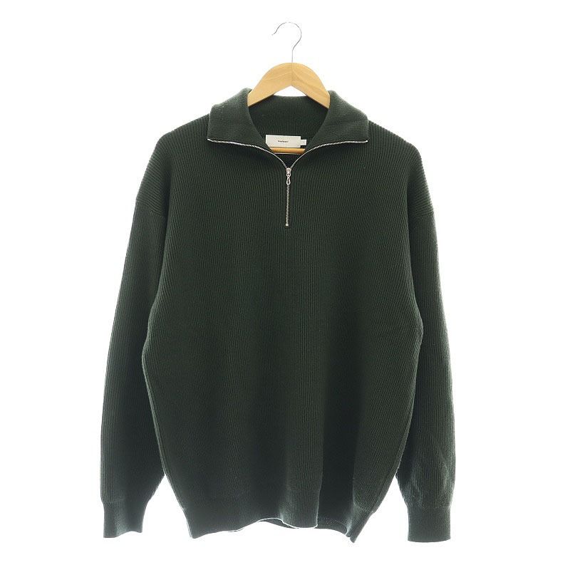 グラフペーパー Graphpaper 22AW High Density High Neck Zip Knit ハーフジップ ニット セーター 長袖 ウール 1 S 深緑 ダークグリーン /KO OS
