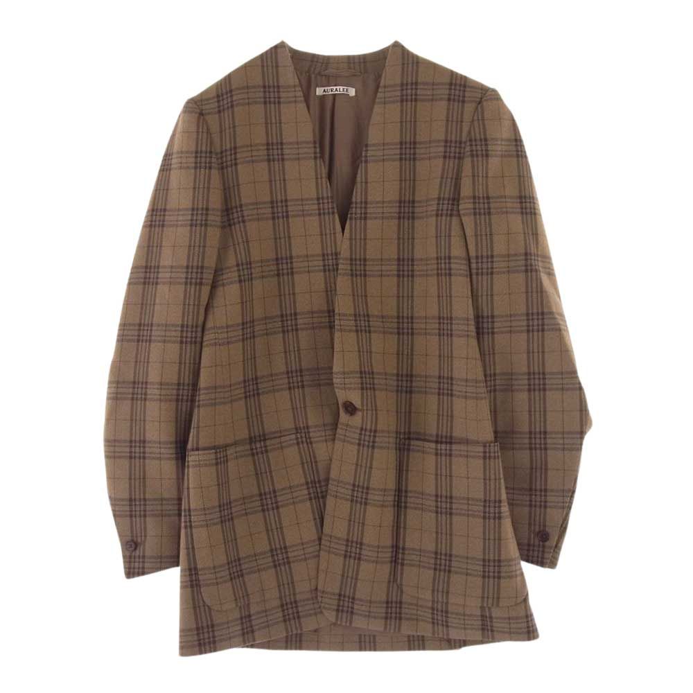 AURALEE オーラリー ジャケット 19AW A9AJ05SC WOOL SERGE CHECK NO COLLAR JACKET ウール サージ  チェック ノーカラー ジャケット ブラウン系 size0【中古】 - メルカリ