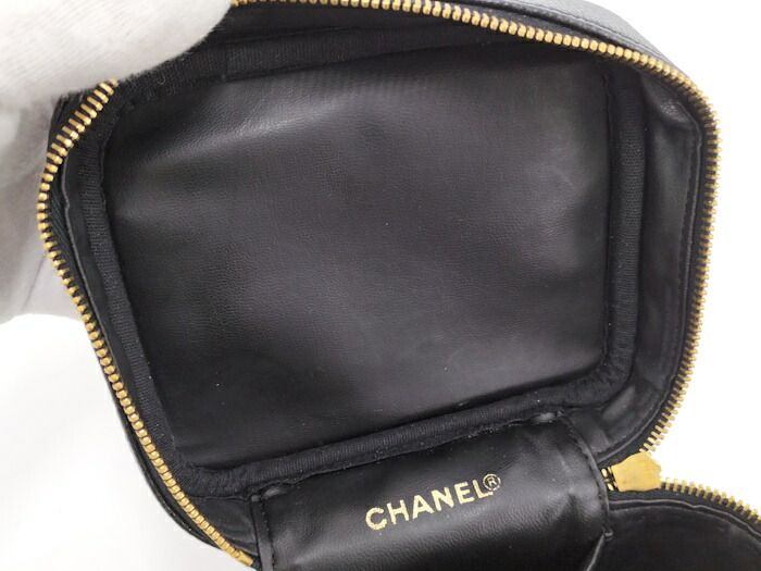 CHANEL バニティバッグ 化粧ポーチ キャビアスキン レザー