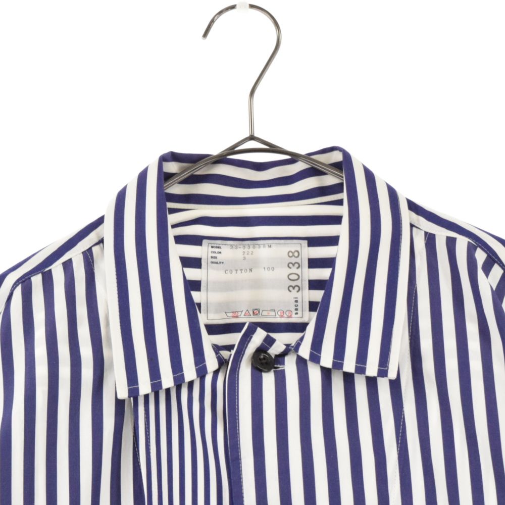 Sacai (サカイ) 23SS×Thomas Mason Cotton Poplin L／S Shirt 23-03038M トーマスメイソン  コットン 長袖シャツ ネイビー/ホワイト ストライプ