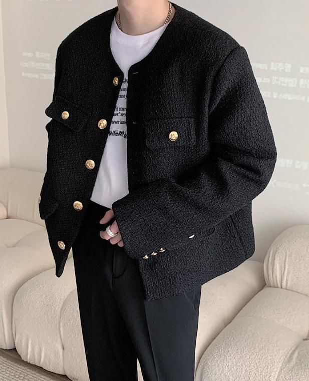韓国 ツイード ジャケット ラグジュアリー ノーカラー t105 韓国 ツイード ジャケット ラグジュアリー ノーカラー t105