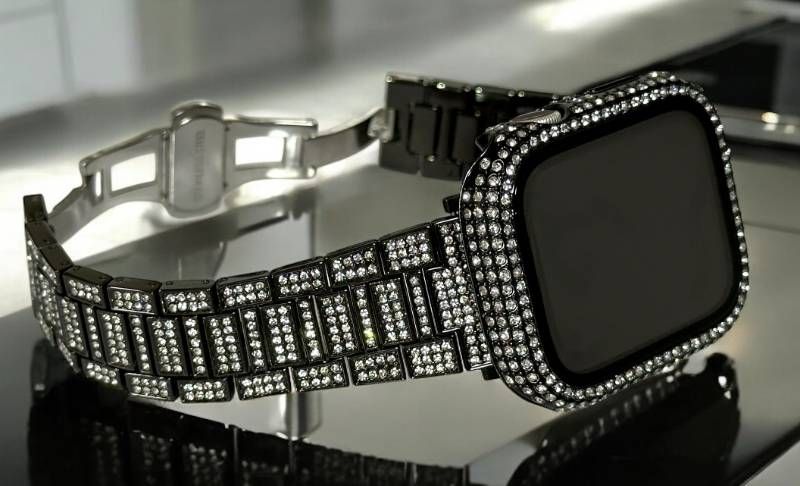 ブラック Apple Watchバンド ステンレスベルト アップルウォッチ画面保護カバー パヴェglassケース キラキラ メッキ 41mm42mm44mm45mm46mm49mm ultra ウルトラ メンズ レディース