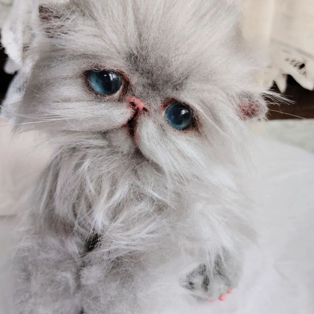 ふわふわグレー エキゾチックロングヘア子猫ちゃん アートドール ぬいぐるみ