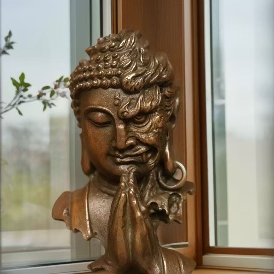 銅 細工 釈迦如来仏仏像 事務デスクトップ机 茶室 茶寵 置物
