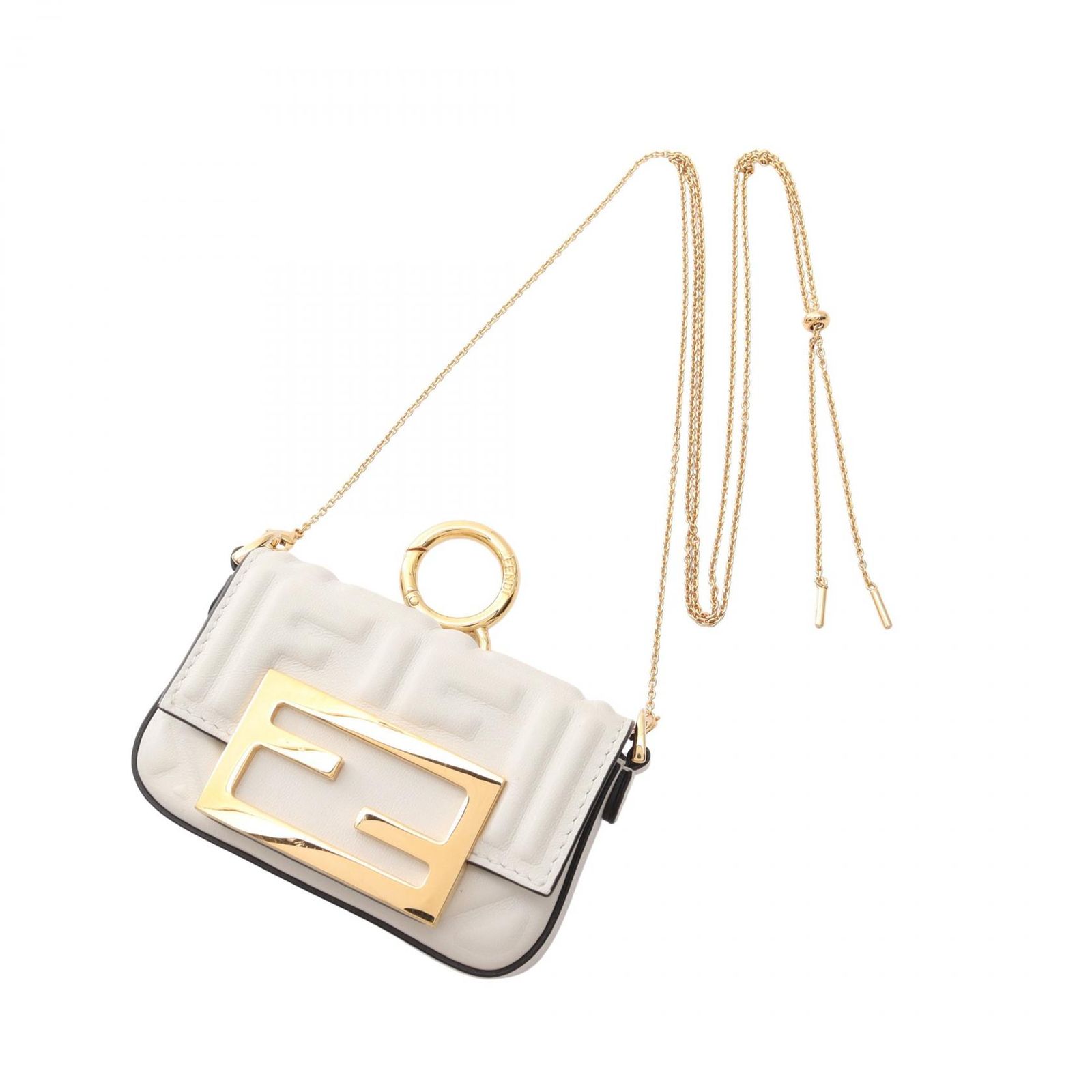 フェンディ FENDI チャーム ナノ バゲット ホワイト レザー ナノ 