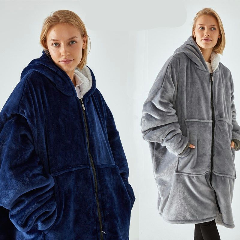 パーカー型 着る毛布 ルームウェア ジップアップ フード付き ロング丈 メンズ レディース 兼用 モコモコ 暖か 在宅ワーク 防寒対策