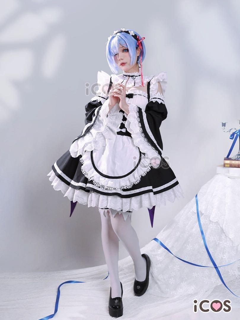 iCOS リゼロ レム ラム メイド服 コスプレ衣装 ウィッグ 靴追加可
