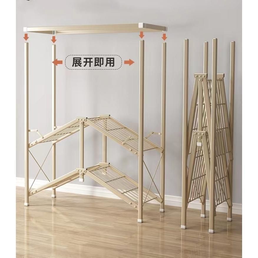 クローゼット ハンガーラック 衣服収納 棚付き 幅と高さを調整できる伸縮タイプ ワードローブ 突っ張り固定 押し入れ シンプル折りたたみ式