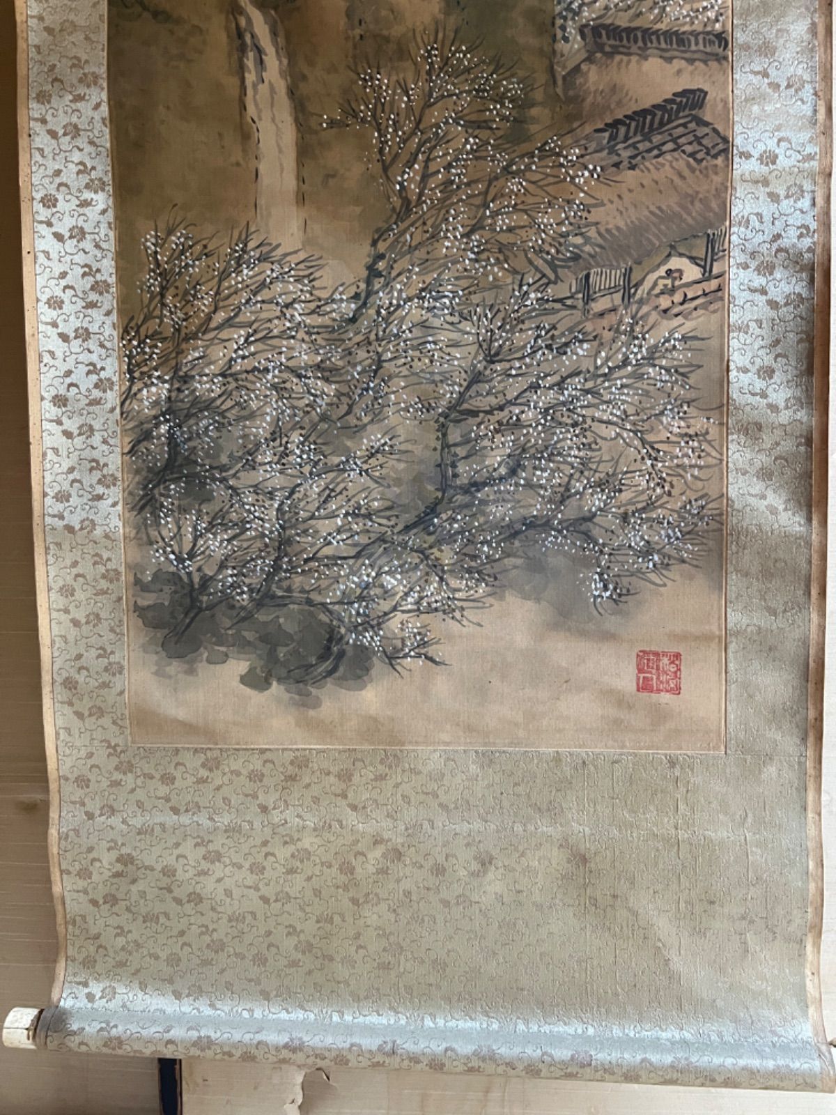 人気 日本画 南画清緑山水 梅花書屋 絹本肉筆 在銘 日本画 南画清緑