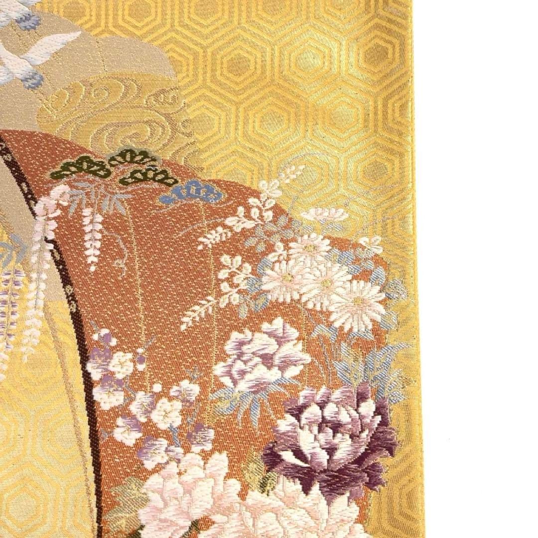 【限定セール！】 松 菊花 牡丹 鶴 西陣織 純金箔 扇 袋帯 未着用 藤 d 043a 着物 着物・浴衣