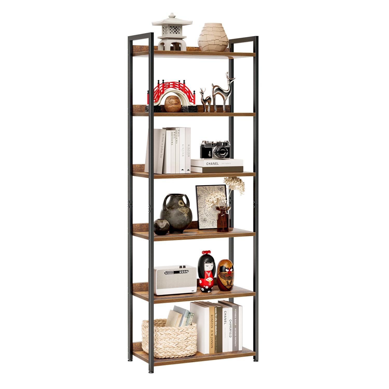 kukeimaruオープンラック 6段本棚 オフィス収納棚 幅60㎝×奥行30㎝×高さ169㎝ リビング 寝室 オフィスに適用する レトロ