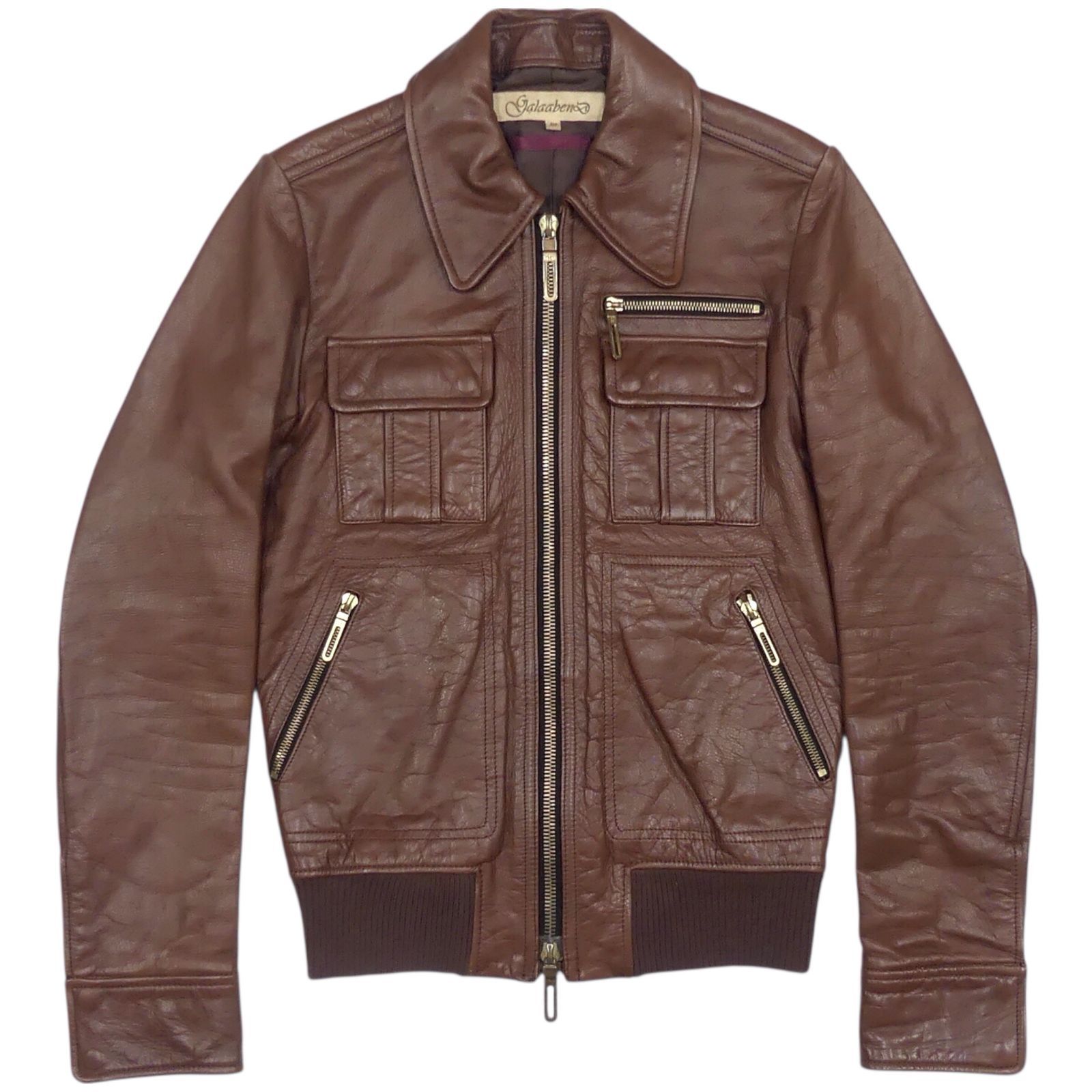 ブラウンレザー ジャケット 牛革ririジッパー