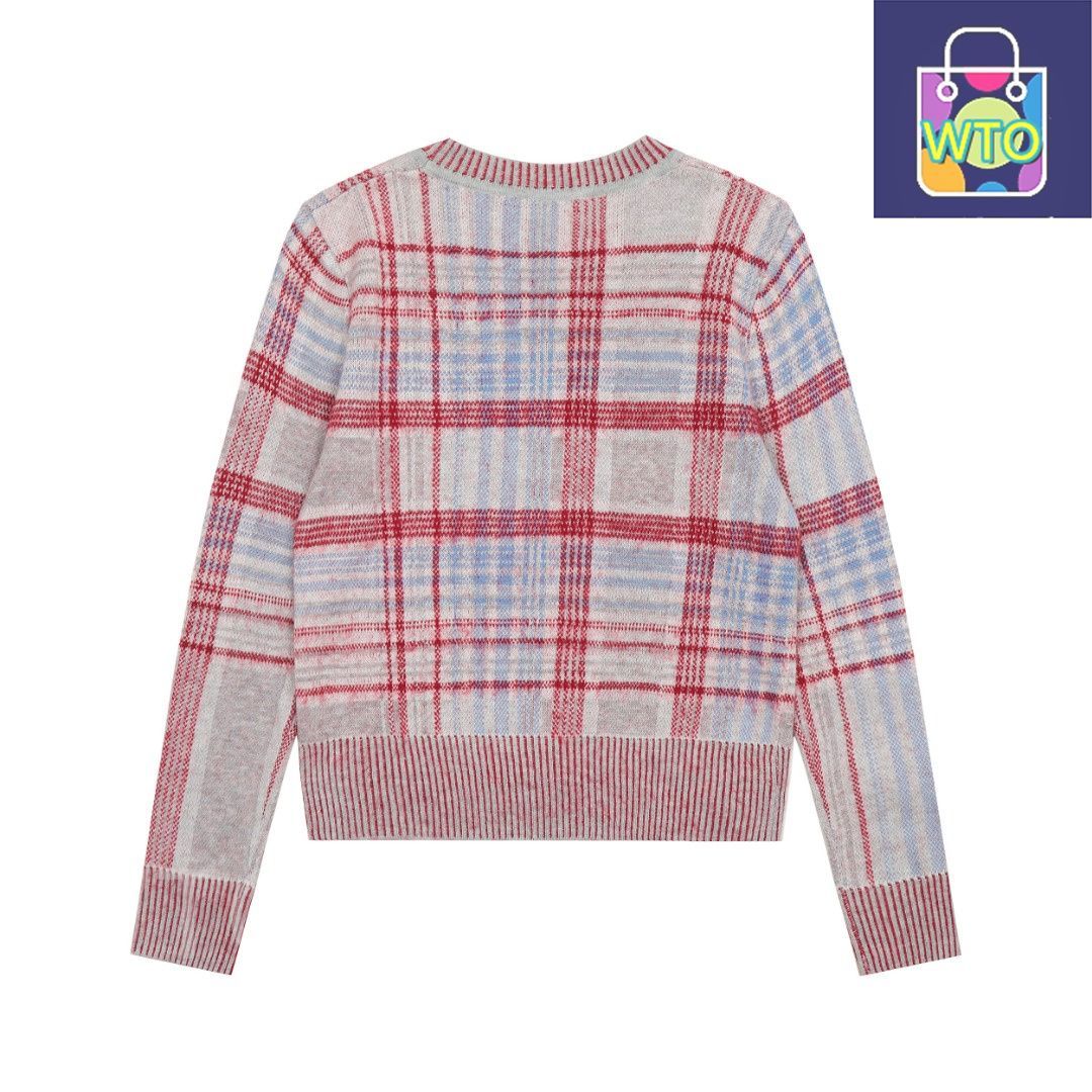 Vivienne Westwood レディース ニットセーター 土星ロゴ ハート? チェック編み ウール混紡 S-L | ♥品 -WTO輸入1