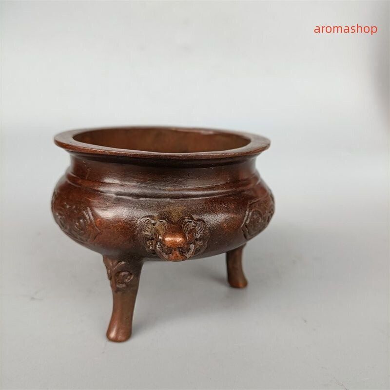 両耳鎏金浮彫り蓮華三脚香炉 仏具香道具 銅製品 工芸品 置物 獣耳三足鼎炉鍍金花香炉銅器 置物 収蔵 - メルカリ