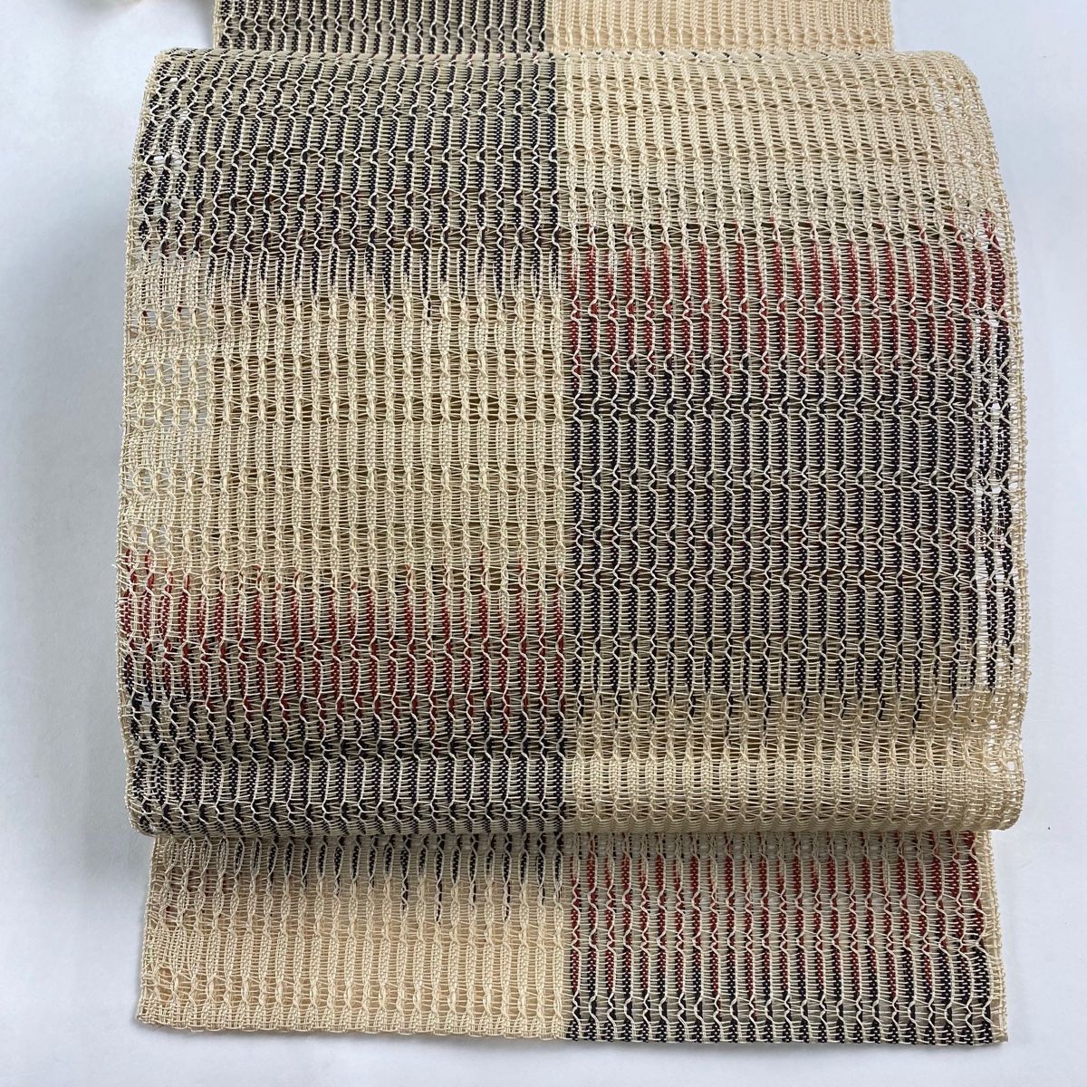 名古屋帯 秀品 松葉仕立て 八寸名古屋帯 夏帯 市松 幾何学 ベージュ 正絹