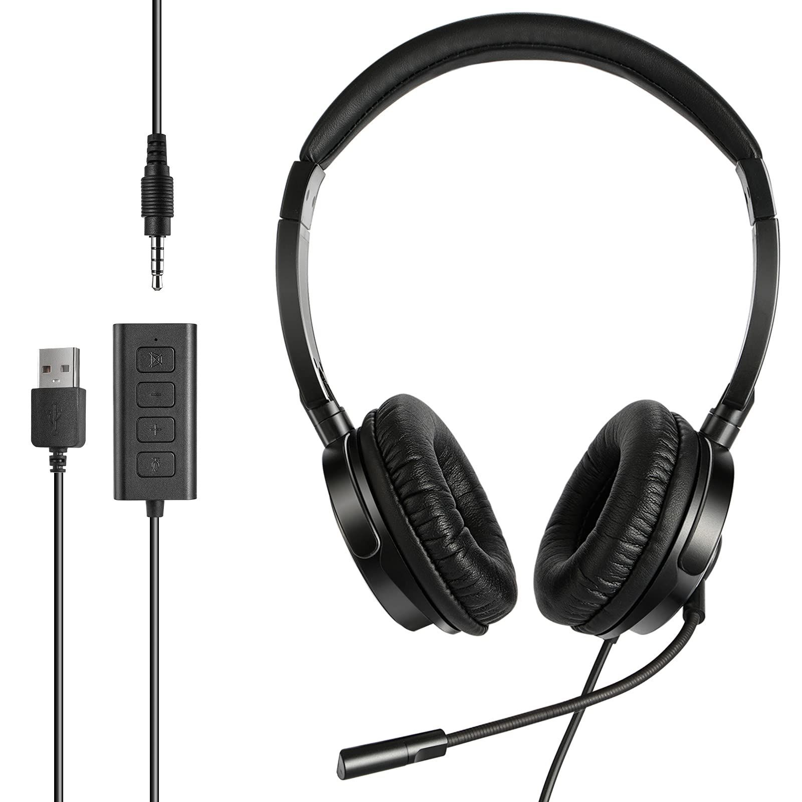 【数量限定】4極端子 有線 3.5mm USBコネクタ フリサイズ 両耳 リモコン付き Zoom/Skype 軽量 オンライン授業/テレワーク リモートワークWeb会議 音量調整可能 Android ノイズキャンセリング PS4 マイ