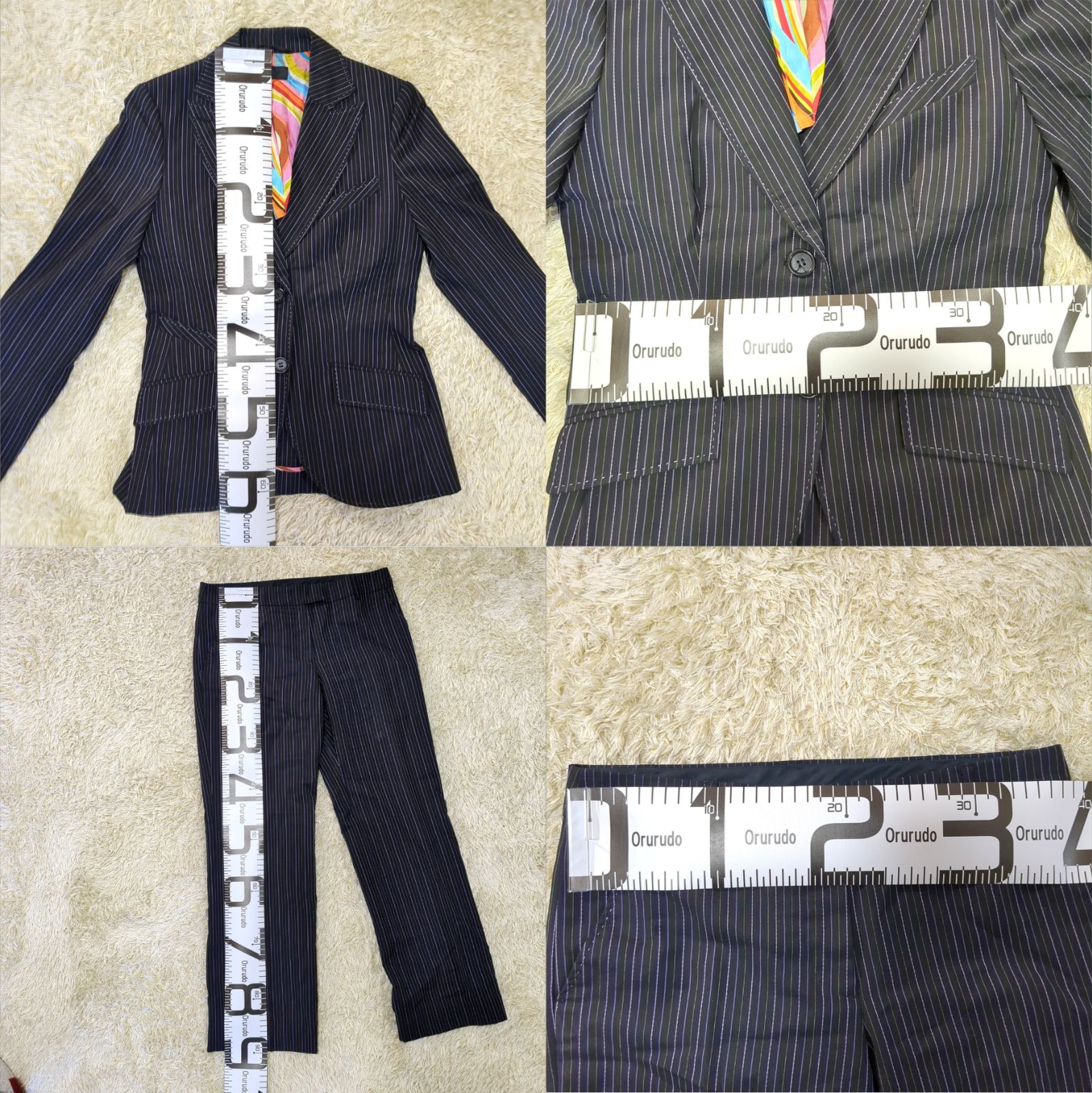 美品✨️Paul Smith モヘア ストライプ ワイドパンツ ビジネススーツ 美品】ポールスミスブラック パンツスーツセットアップ ブラック
