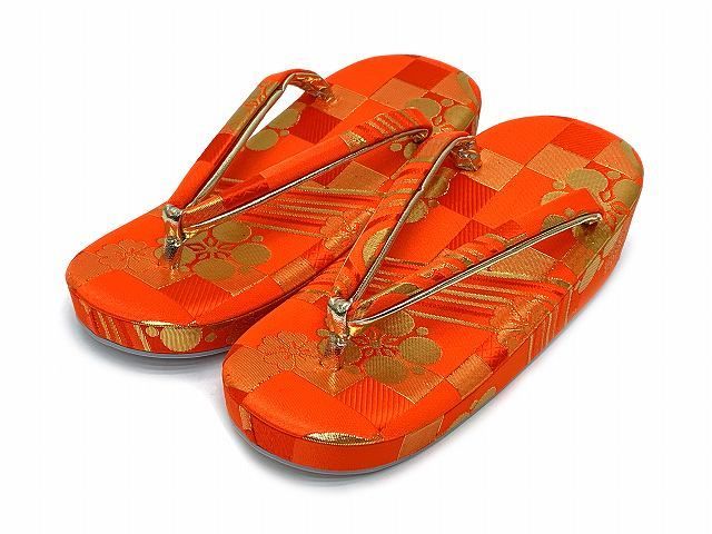 七五三 7歳 女の子大寸 金襴生地 結び帯 はこせこセット ペアセット(合繊)【朱赤系、市松に梅】UTPS-P34