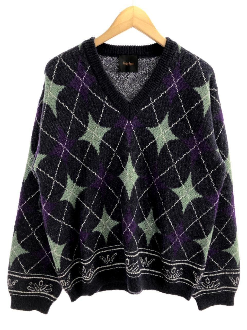 Taiga Igari Diamond V-neck Sweater M パープル library.umsida.ac.id