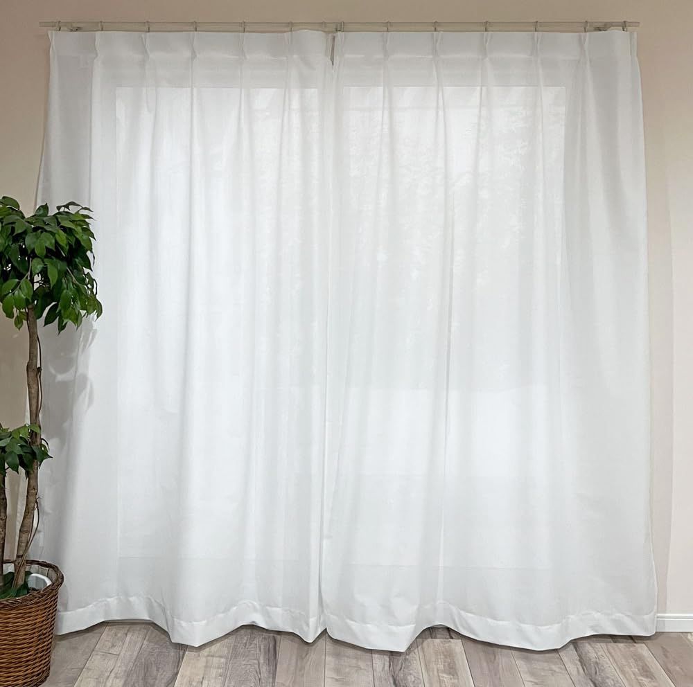 幅130cm×丈228cm 無地調 ホワイト 帝人フロンティア特殊機能糸エコリエ 抗菌防臭加工ミラーレースカーテン 2枚組 日本製 カエイレース(Kaei-lace)