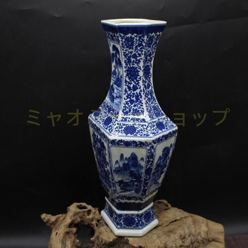 清乾隆青花人物花鳥六方賞瓶 景徳鎮 陶磁器 装飾品 現代工芸品 美術品 置物 清乾隆青花人物花鳥六方賞瓶 景徳鎮 陶磁器 装飾品 現代工芸品