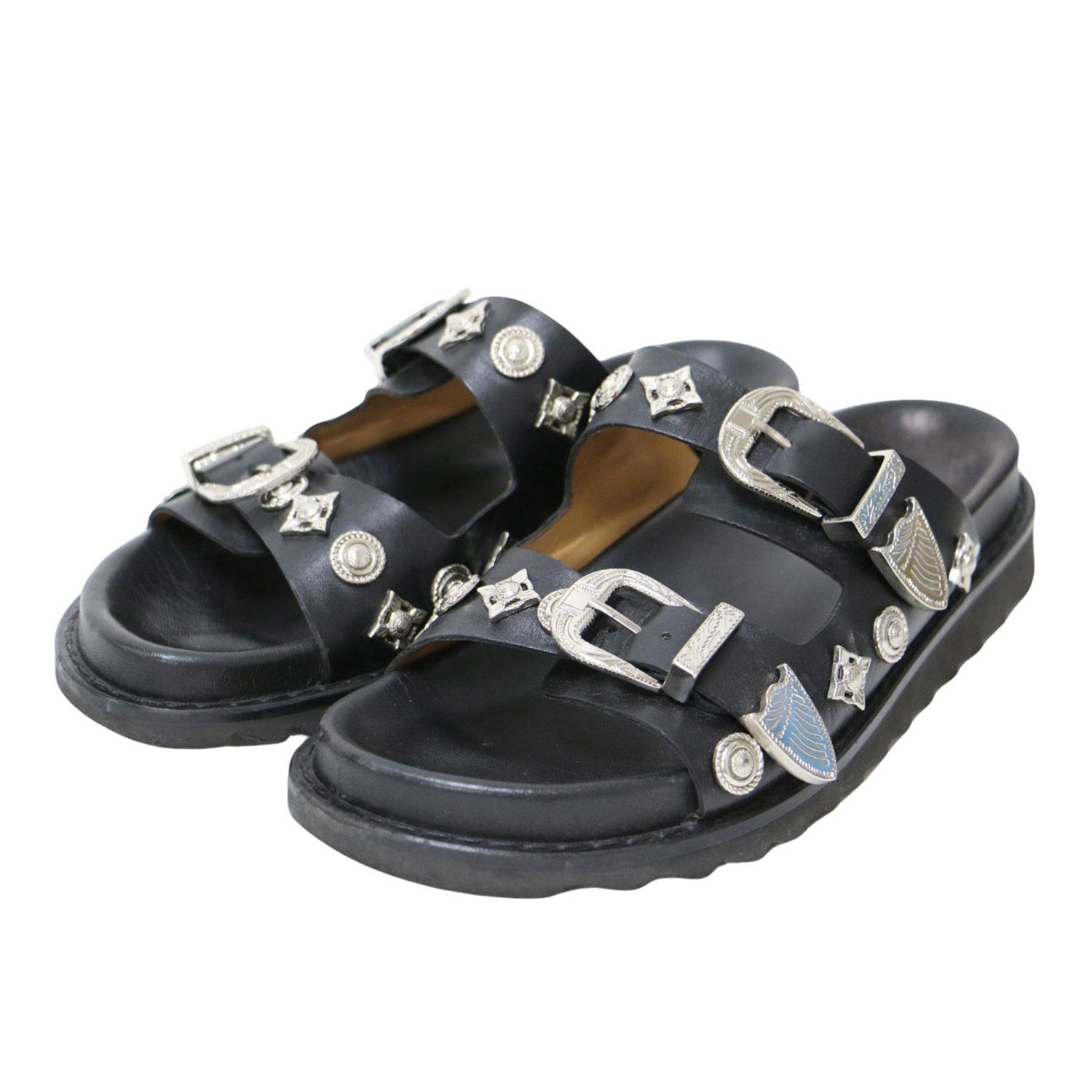 TOGA PULLA トーガ サンダル ブラック シルバー サイズ:38(24.0cm