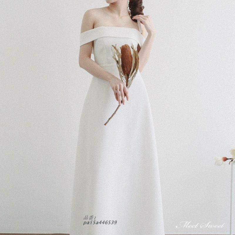 ウェディングドレス ロングドレス スレンダードレス オフショルダー ファスナー シンプル 二次会 ウエディングドレス 前撮り 結婚式 ブライダル 花嫁 pai5a446539
