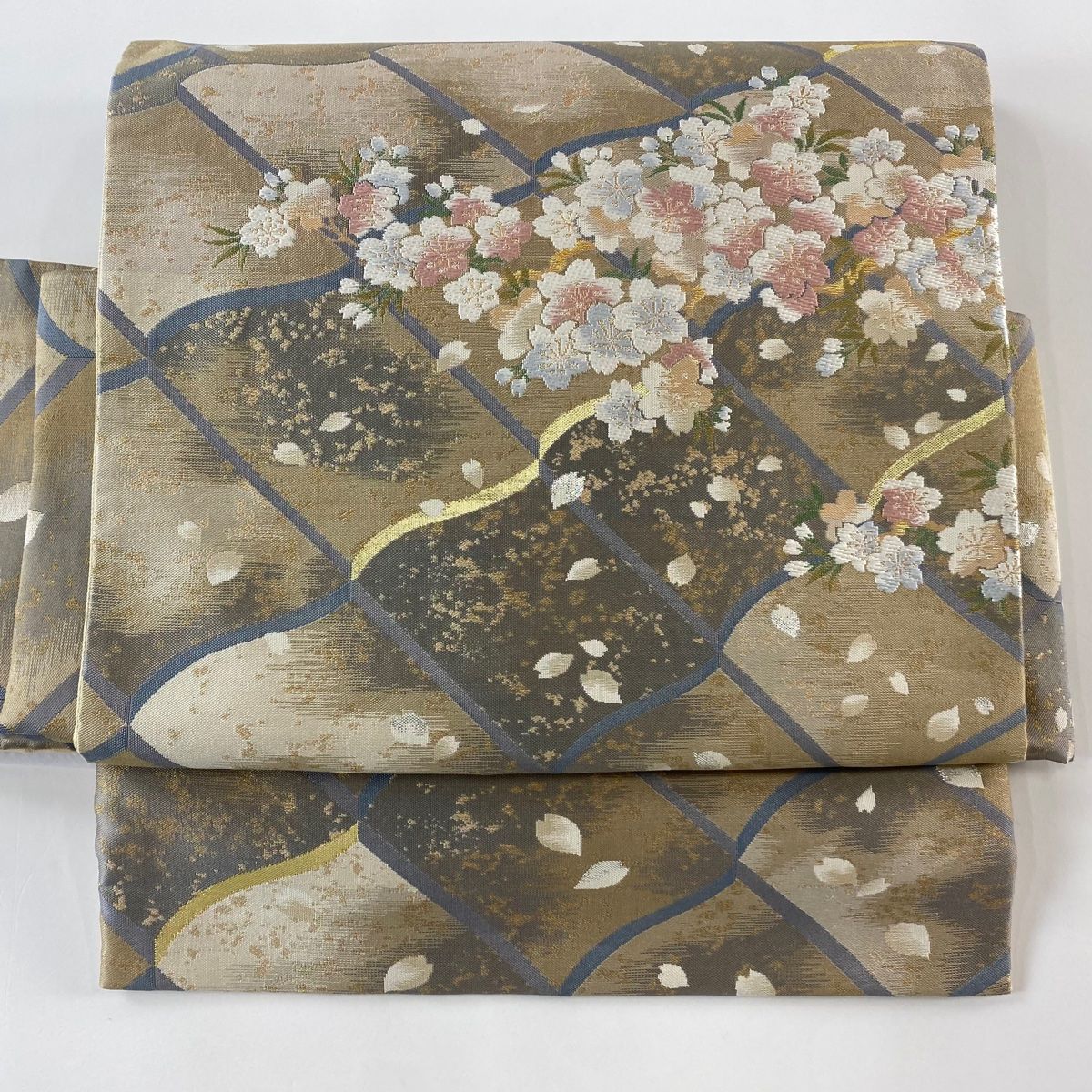 付け帯 秀品 作り帯 桜 瓦 箔 薄茶色 正絹