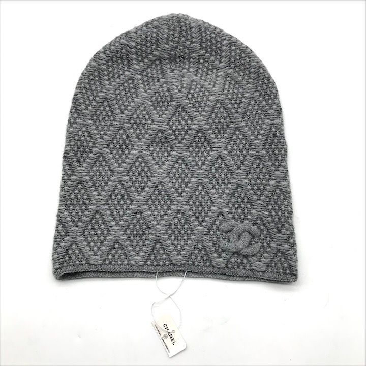 CHANEL ニット帽 グレー ココマーク 新品未使用 カシミヤ 未使用品 保管品 CHANEL シャネル ココマーク カシミヤ ラメ